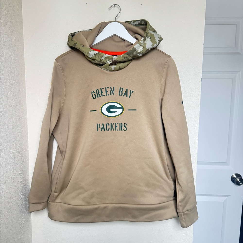 NFL Green Bay Packers Tan Hoodie with Camo Hood